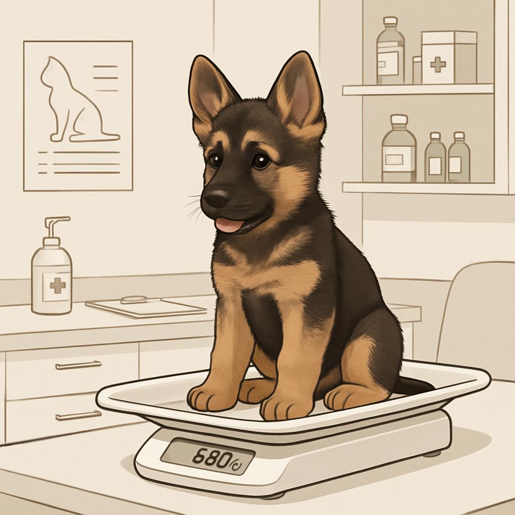 Puppy being weighed at the vet for a checkup